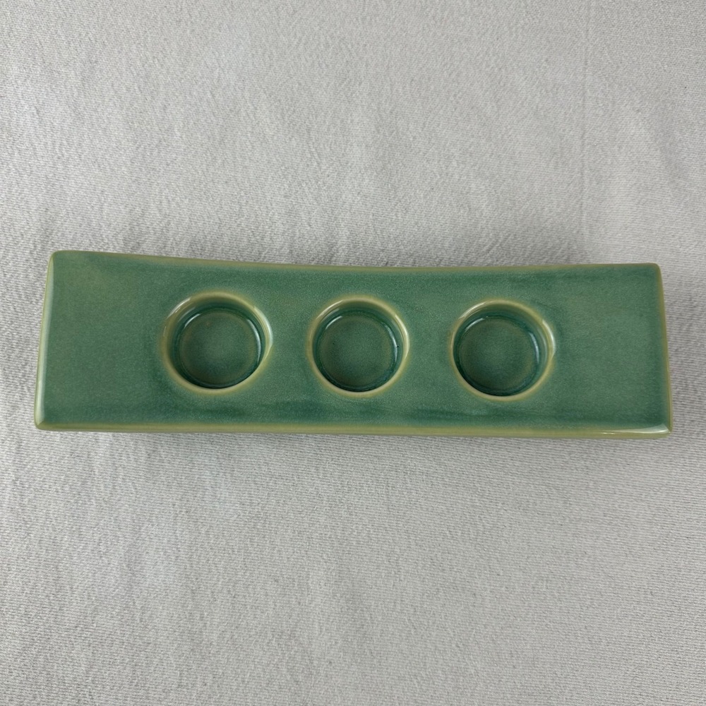 VTG WCL Stoneware Green 3 Tray Sushi Soy Sauce China Asian‎ Pottery MCM Dish
